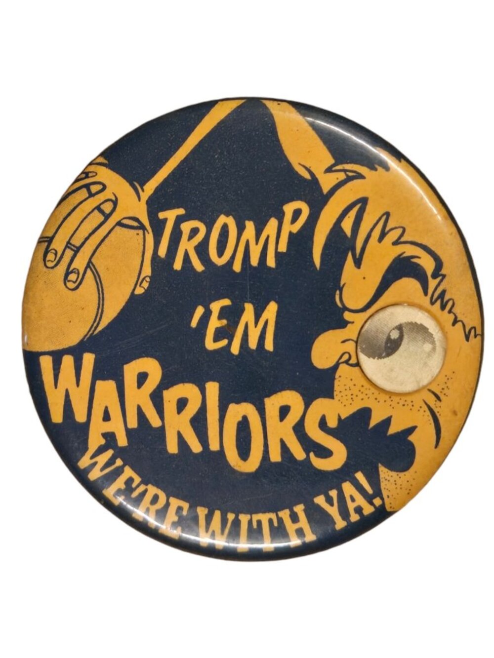 Vintage Tromp Em Warriors Pinback Button Basketball Lenticular Eye